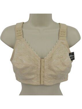 Plusform 34C 1628 Instant Shaping Front Close Bra Wireless Beige Floral Lace NEW
